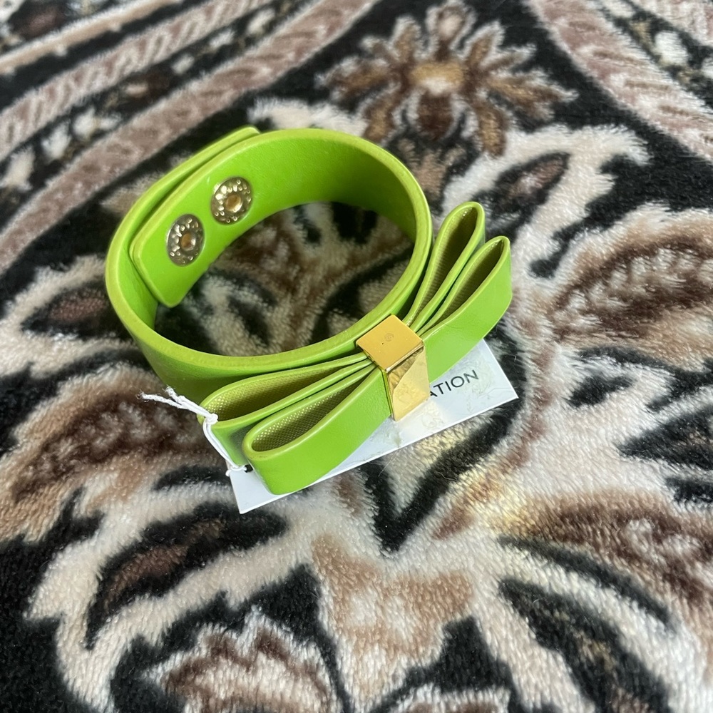 Y2K BCBG Lime Faux Leather Bow Bracelet